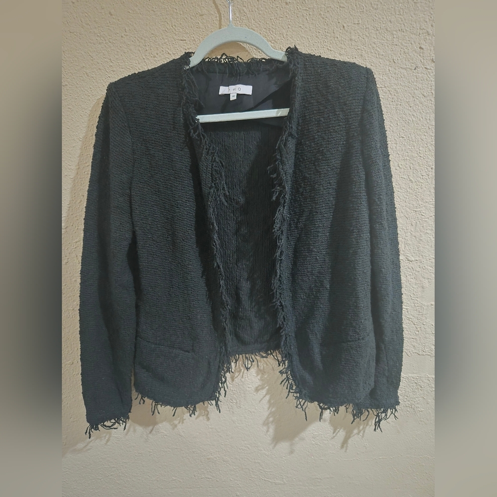 Iro Black Fringe Trim 'Shavani' Cotton Blend Jacket, Size 40 - Picture 2 of 5